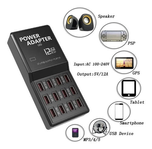 Zapatilla Hub Adaptador 12 USB Carga Rápida