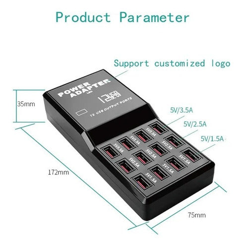 Zapatilla Hub Adaptador 12 USB Carga Rápida