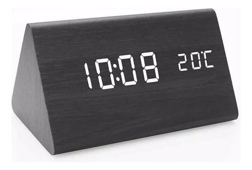 Reloj Digital De Madera Fecha Y Temperatura