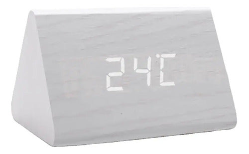Reloj Despertador Digital De Madera Temperatura Triangular