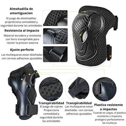 Set De Proteccion Casco Rodilleras Coderas Muñequeras